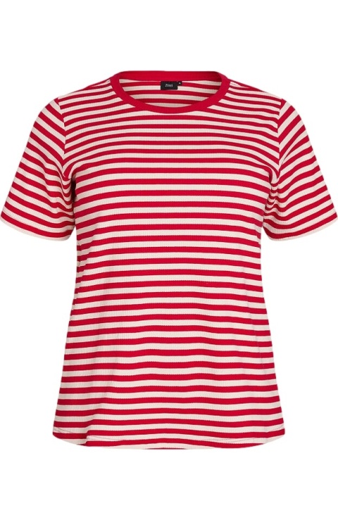 ZIZZI CZERWONY T-SHIRT KOSZULKA BAWEŁNA PASKI 622B