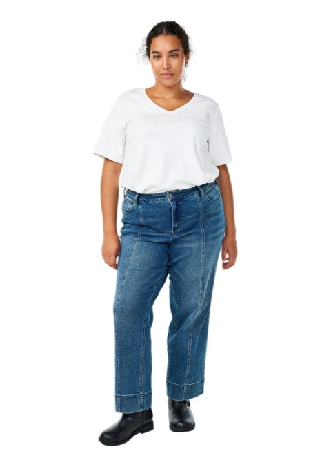 ZIZZI NIEBIESKIE PROSTE JEANSY Z PRZESZYCIAMI 909E