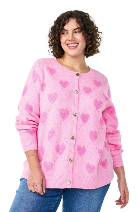 ZIZZI PIĘKNY KARDGIAN SWETER RÓŻOWY DZIANINA SERCA 422A