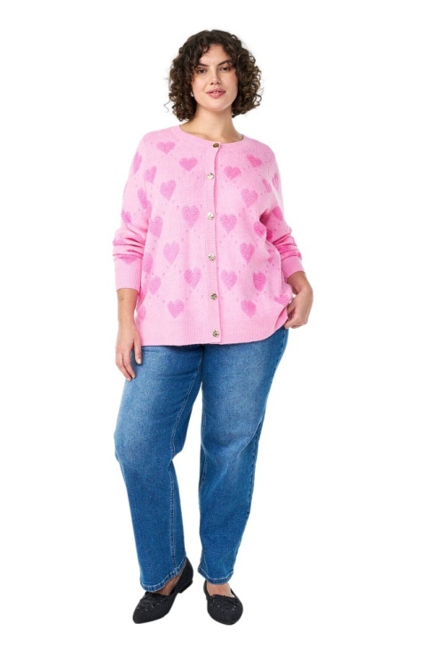 ZIZZI PIĘKNY KARDGIAN SWETER RÓŻOWY DZIANINA SERCA 422A