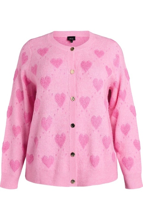 ZIZZI PIĘKNY KARDGIAN SWETER RÓŻOWY DZIANINA SERCA 422A