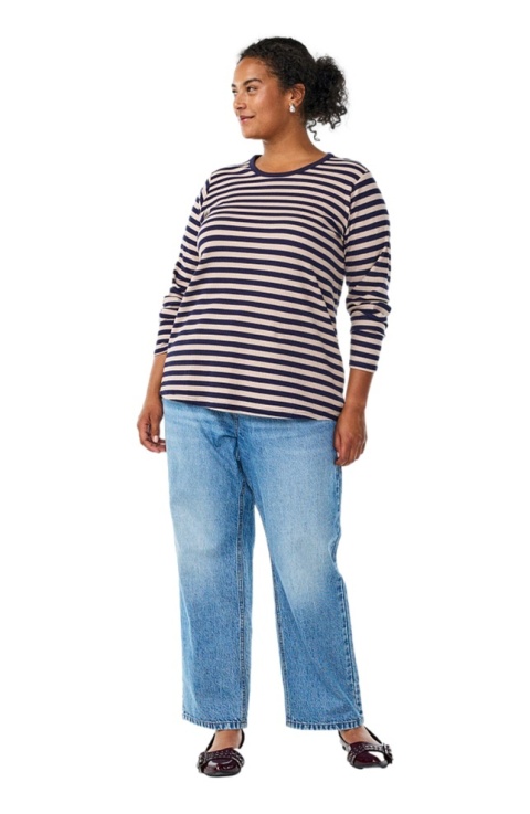 ZIZZI PRĄŻKOWANA CZARNA BLUZKA BEŻOWE PASKI BAWEŁNA 431A