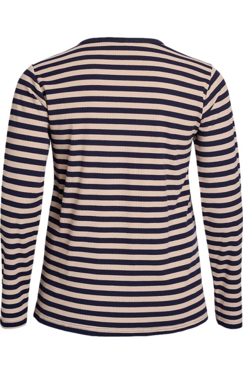 ZIZZI PRĄŻKOWANA CZARNA BLUZKA BEŻOWE PASKI BAWEŁNA 431A