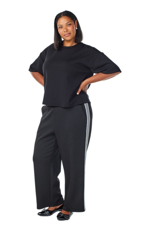 ZIZZI WYGODNE CZARNE SPODNIE PROSTE LAMPASY 303A