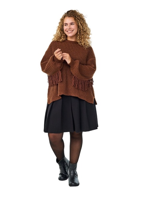 ZIZZI WYJĄTKOWY SWETER BRĄZOWY DZIANINA FRĘDZLE 487A