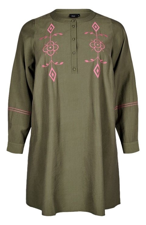 ZIZZI ZIELONA TUNIKA RÓŻOWY HAFT WISKOZA 358B