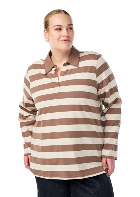 ZIZZI BEŻOWA BLUZKA POLO W PASKI 557A