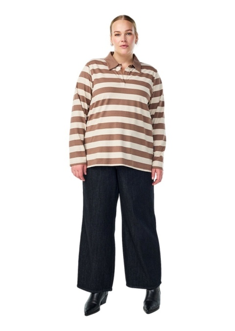 ZIZZI BEŻOWA BLUZKA POLO W PASKI 557A