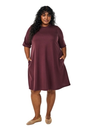 ZIZZI WYGODNA TRAPEZOWA SUKIENKA BORDOWA 640C