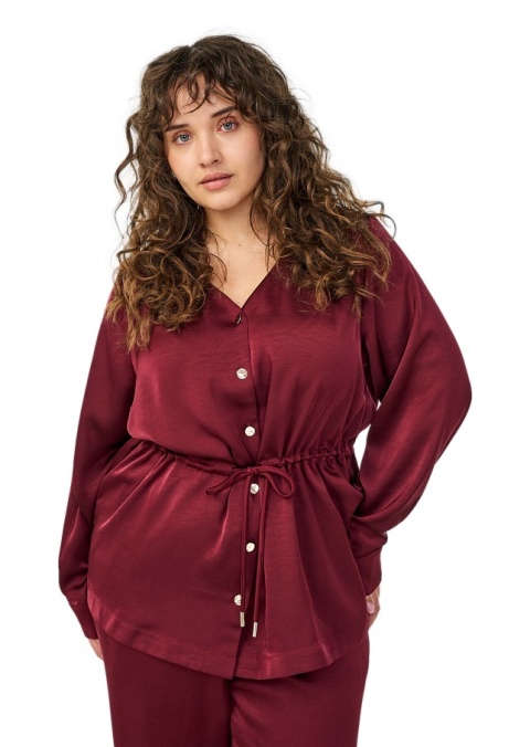 ZIZZI BORDOWA SATYNOWA BLUZKA KOSZULOWA WIĄZANIE 940A
