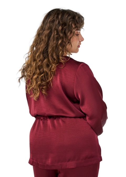 ZIZZI BORDOWA SATYNOWA BLUZKA KOSZULOWA WIĄZANIE 940A