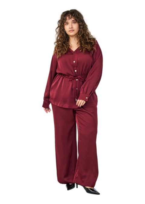 ZIZZI BORDOWA SATYNOWA BLUZKA KOSZULOWA WIĄZANIE 940A