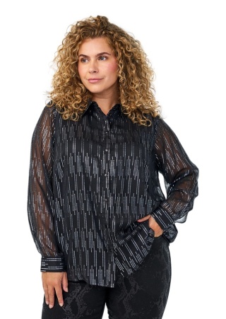 ZIZZI CZARNA IMPREZOWA KOSZULA SREBRNY WZÓR 206A
