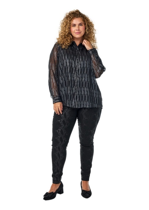 ZIZZI CZARNA IMPREZOWA KOSZULA SREBRNY WZÓR 206A