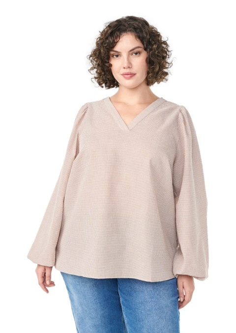 ZIZZI UROCZA BEŻOWA BLUZKA WZÓR KRATKA 870A