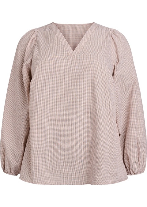 ZIZZI UROCZA BEŻOWA BLUZKA WZÓR KRATKA 870A