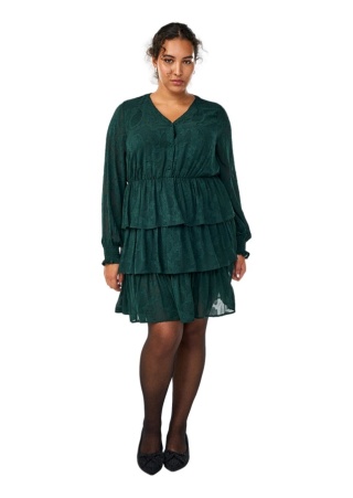 ZIZZI ELEGANCKA ZIELONA ŻAKARDOWA SUKIENKA FALBANY 303A