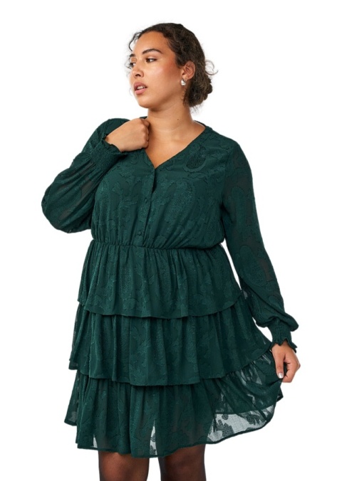 ZIZZI ELEGANCKA ZIELONA ŻAKARDOWA SUKIENKA FALBANY 303A