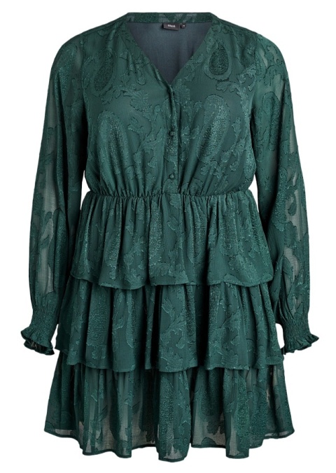 ZIZZI ELEGANCKA ZIELONA ŻAKARDOWA SUKIENKA FALBANY 303A