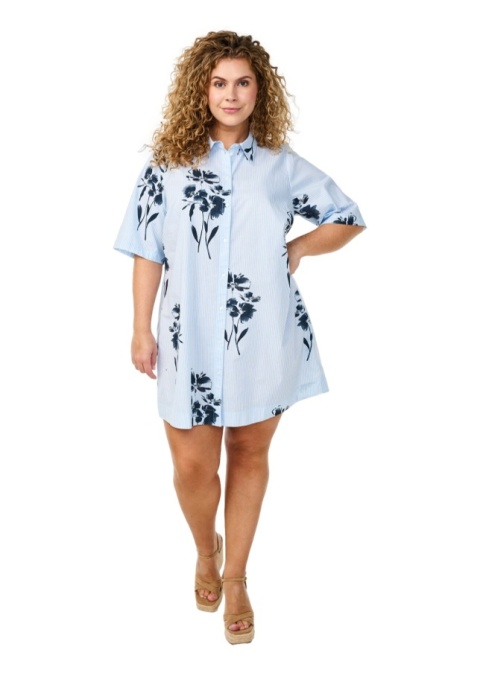 ZIZZI BŁĘKITNA BAWEŁNIANA KOSZULA TUNIKA PASKI WZÓR 500B