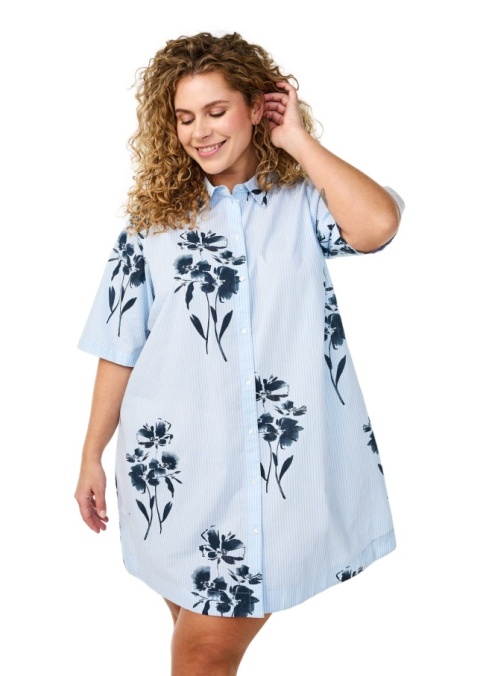 ZIZZI BŁĘKITNA BAWEŁNIANA KOSZULA TUNIKA PASKI WZÓR 500B