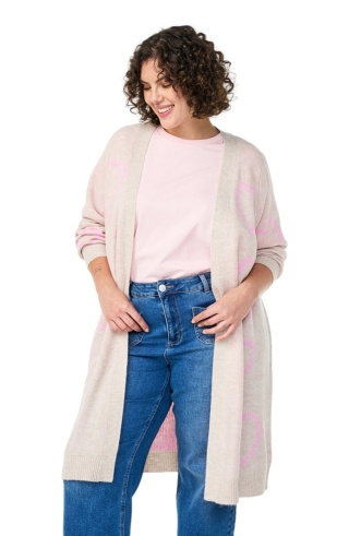 ZIZZI DŁUGI SWETER KARDIGAN BEŻOWY SERCA 410D