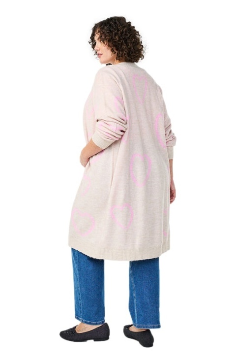 ZIZZI DŁUGI SWETER KARDIGAN BEŻOWY SERCA 410D