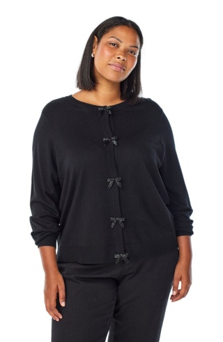 ZIZZI ELEGANCKI CZARNY KARDIGAN KOKARDY WISKOZA 480C