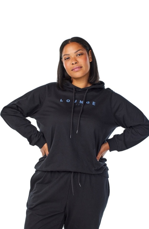 ZIZZI WYGODNA CZARNA BLUZA KAPTUR NAPIS NIEBIESKI 042C