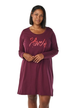 ZIZZI WYGODNA BORDOWA KOSZULA NOCNA NAPIS 007G