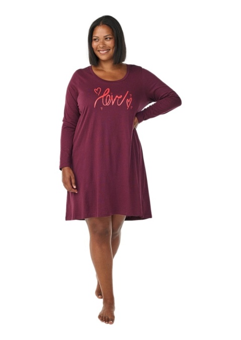 ZIZZI WYGODNA BORDOWA KOSZULA NOCNA NAPIS 007G