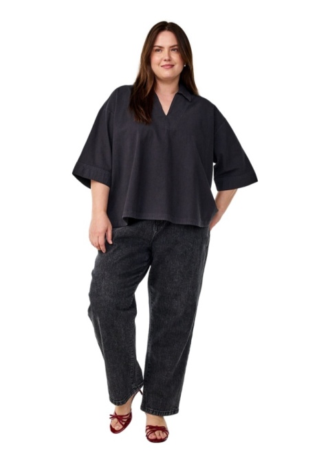 ZIZZI LUŹNA CZARNA BLUZKA Z KOŁNIERZYKIEM BAWEŁNA 681A