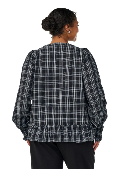 ZIZZI ELEGANCKA CZARNA BLUZKA W KRATĘ FALBANA 160A