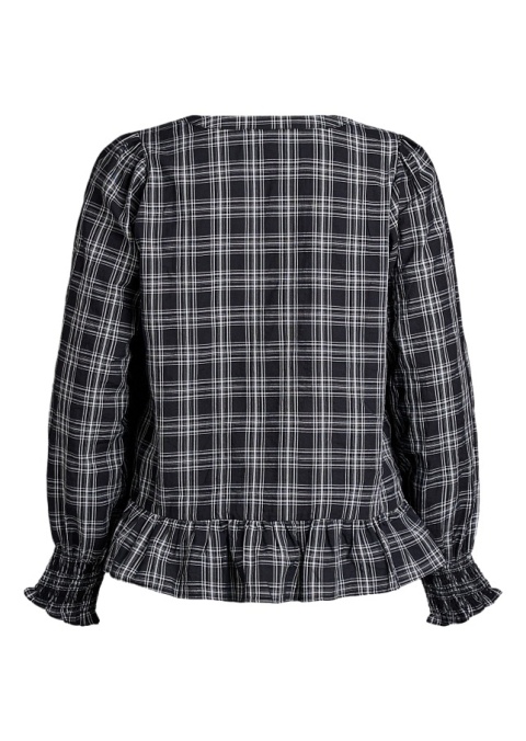 ZIZZI ELEGANCKA CZARNA BLUZKA W KRATĘ FALBANA 160A