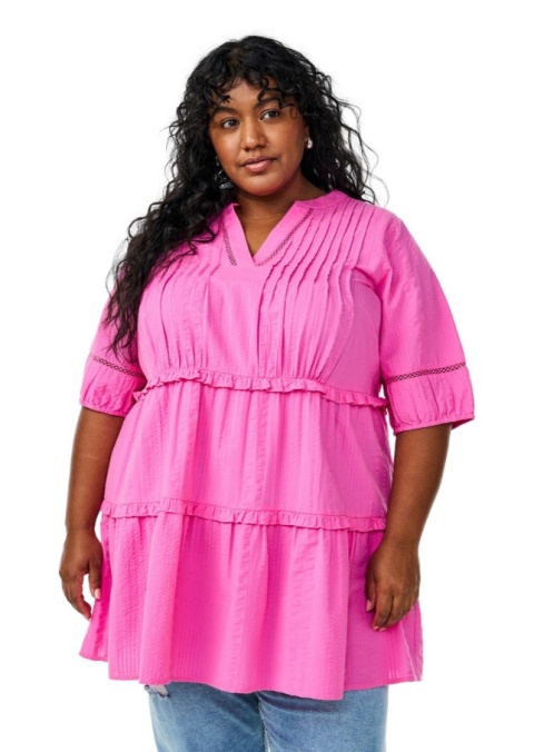 ZIZZI RÓŻOWA BAWEŁNIANA TUNIKA FALBANY 433A
