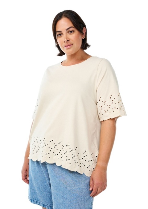 ZIZZI BEŻOWA BLUZKA T-SHIRT ANGIELSKI HAFT 109A