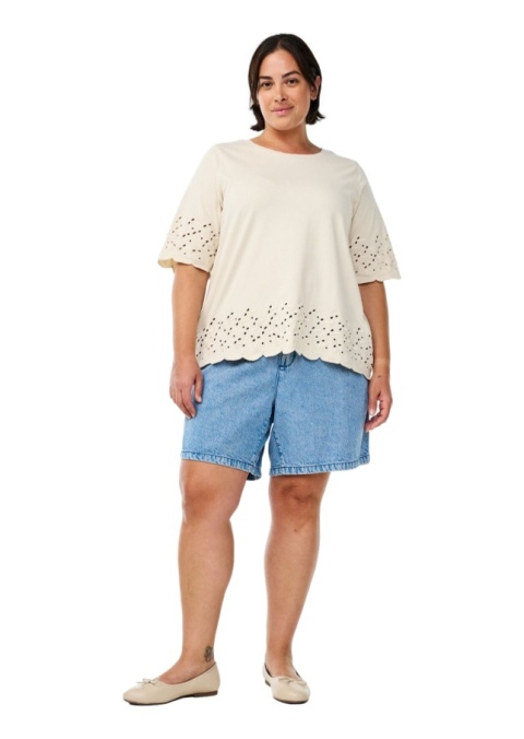 ZIZZI BEŻOWA BLUZKA T-SHIRT ANGIELSKI HAFT 109A