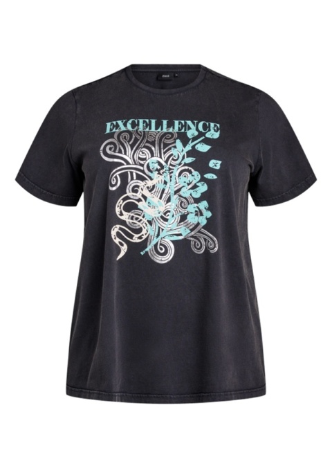 ZIZZI CIEMNOSZARY T-SHIRT BLUZKA NADRUK BAWEŁNA 295A