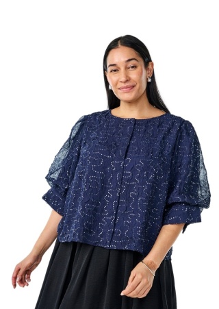 ZIZZI GRANATOWA IMPREZOWA BLUZKA KOSZULOWA CEKINY 081A