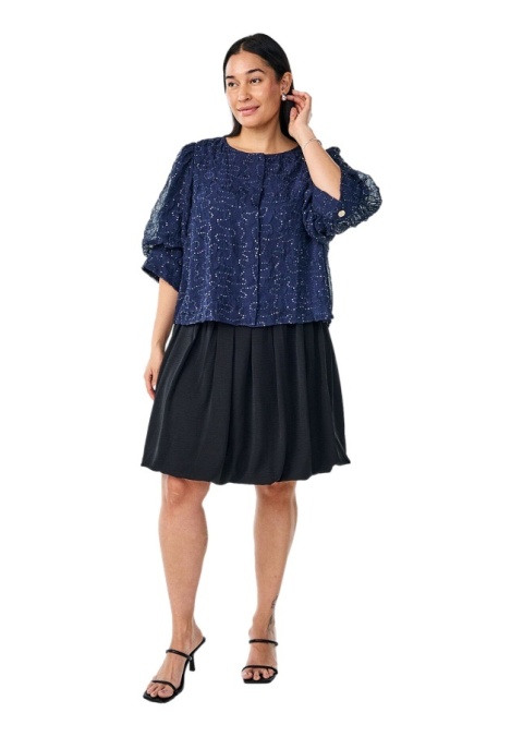 ZIZZI GRANATOWA IMPREZOWA BLUZKA KOSZULOWA CEKINY 081A