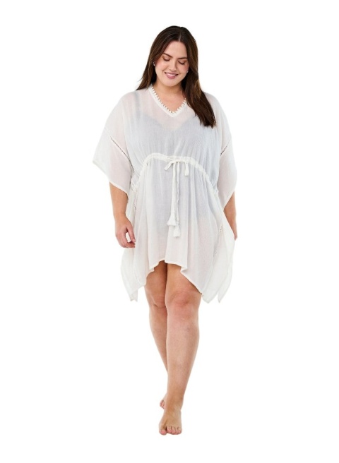 ZIZZI BIAŁA PLAŻOWA SUKIENKA KIMONO WISKOZA 844A