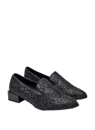 ZIZZI BUTY ELEGANCKIE CZARNE NA NISKIM OBCASIE SZEROKIE BROKATOWE 082A
