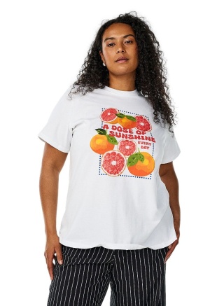 ZIZZI BIAŁY OTYMISTYCZNY T-SHIRT BLUZKA OWOCE 614A
