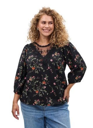 ZIZZI CZARNA ELEGANCKA BLUZKA KWIATY WZÓR 641B