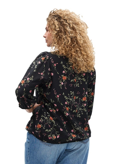 ZIZZI CZARNA ELEGANCKA BLUZKA KWIATY WZÓR 641B