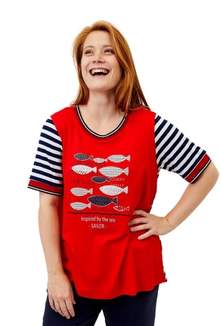 APIRICO FINEZYJNY T-SHIRT BLUZKA PASKI RYBKI A353