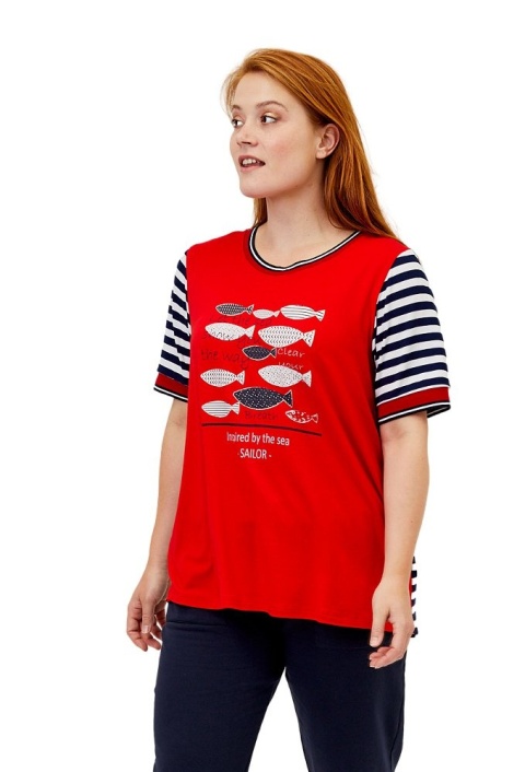 APIRICO FINEZYJNY T-SHIRT BLUZKA PASKI RYBKI A353