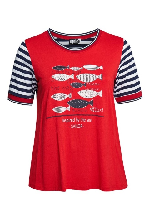 APIRICO FINEZYJNY T-SHIRT BLUZKA PASKI RYBKI A353