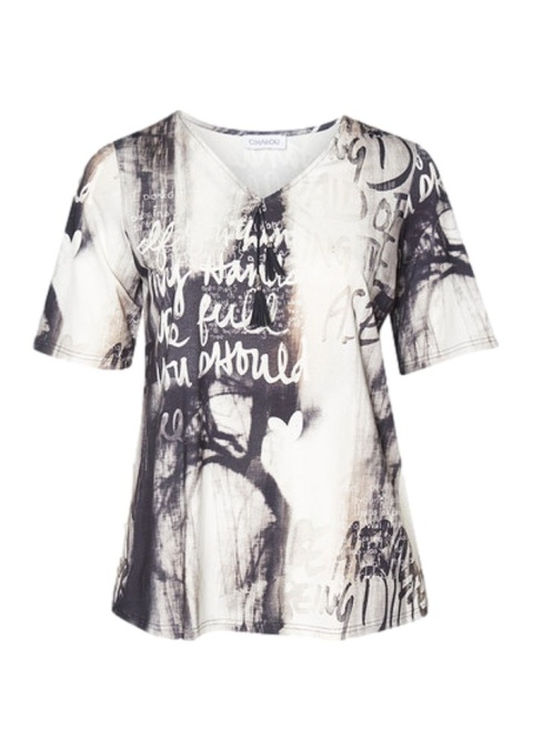 CHALOU BLUZKA T-SHIRT NADRUK BIAŁA CZARNA C222