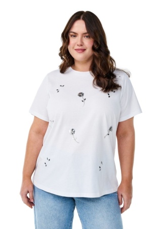 ZIZZI BIAŁY KLASYCZNY T-SHIRT KWIATY 501A